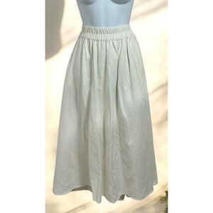 A New Day Cream Ivory Maxi Full Skirt Sz XL Linen Blend Elastic Waist Lined